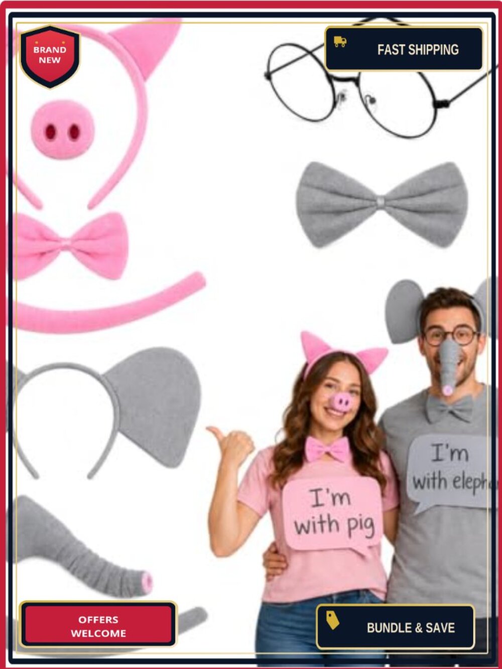 Pig and Elephant Costume Set for Adults One Size Polyester Cosplay Party